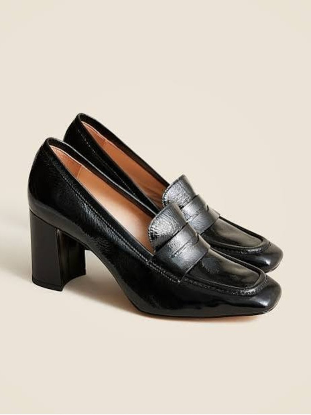 J Crew Maisie loafer heels in crinkle patent leather Sz10 Black